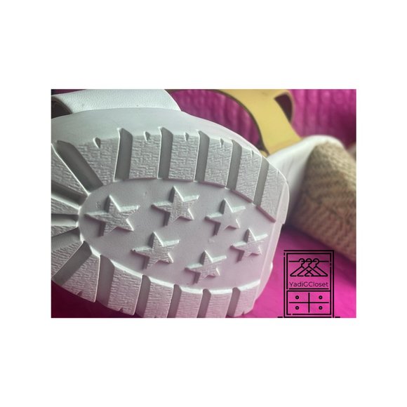 CKLASS Yellow/White Ankle Strap Platform Rope Dress Sandals SZ 9 - Picture 7 of 9